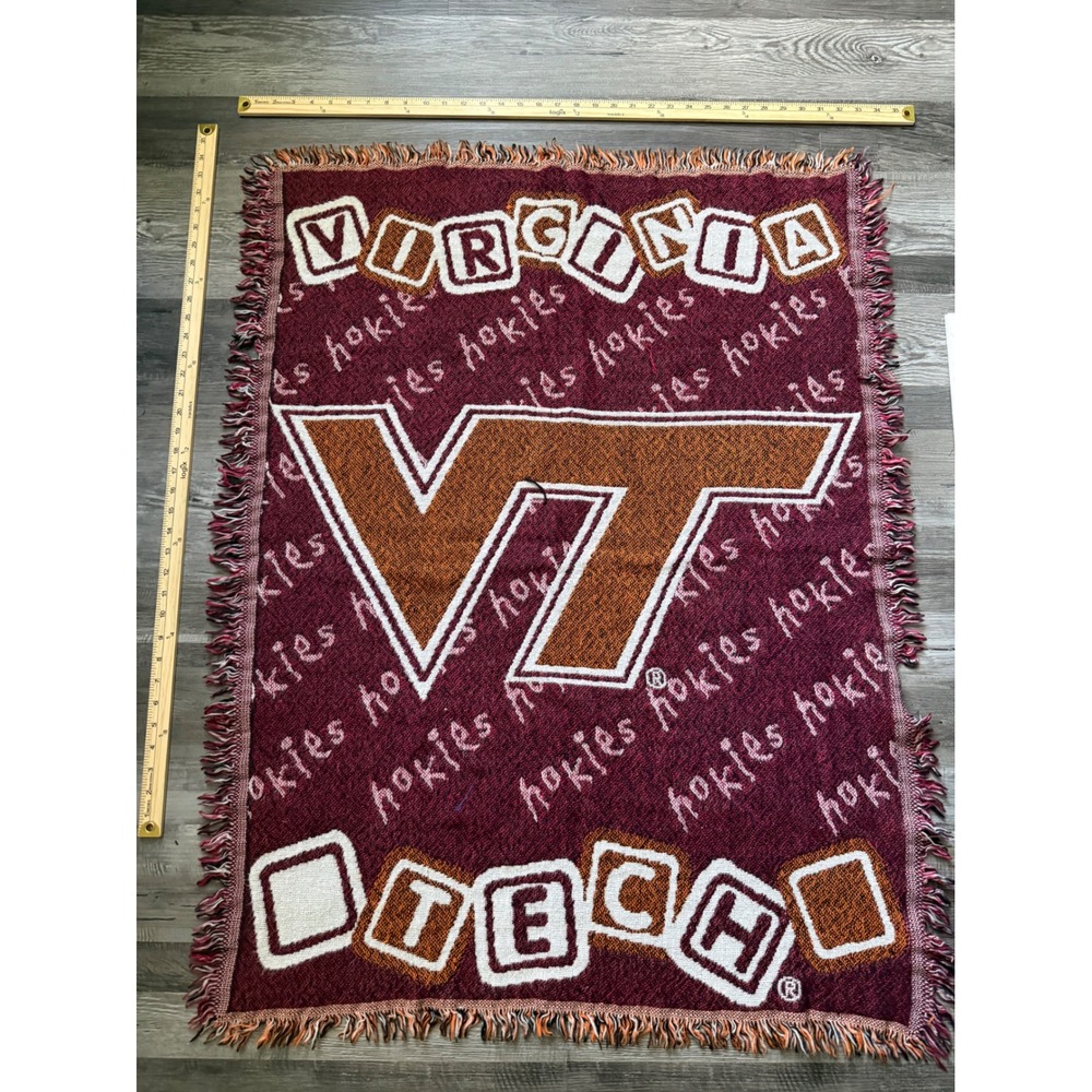 Virginia Tech Hokies Woven Tapestry Throw Blanket Maroon Orange VT 46x34 - Picture 2 of 2